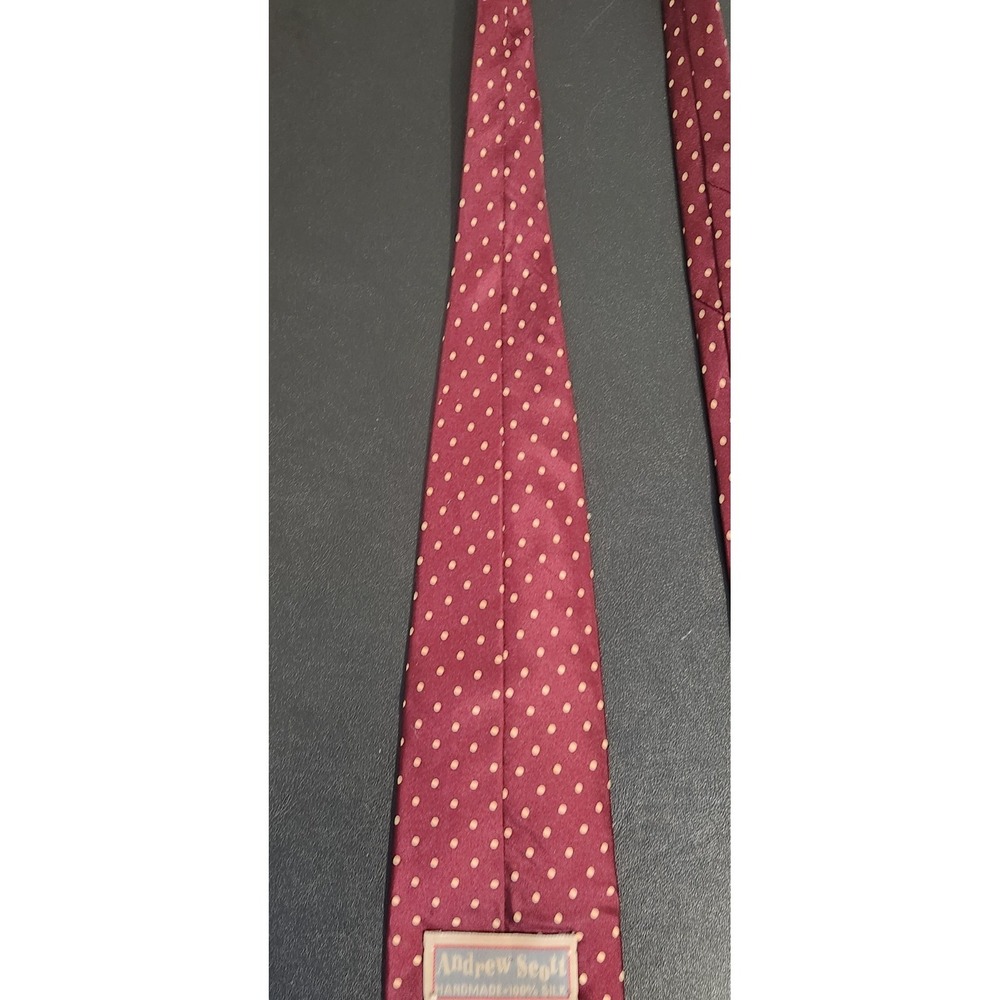 Andrew Scott Vintage Maroon Polka Dot Tie 58" Handmade 100% Silk - Picture 8 of 9